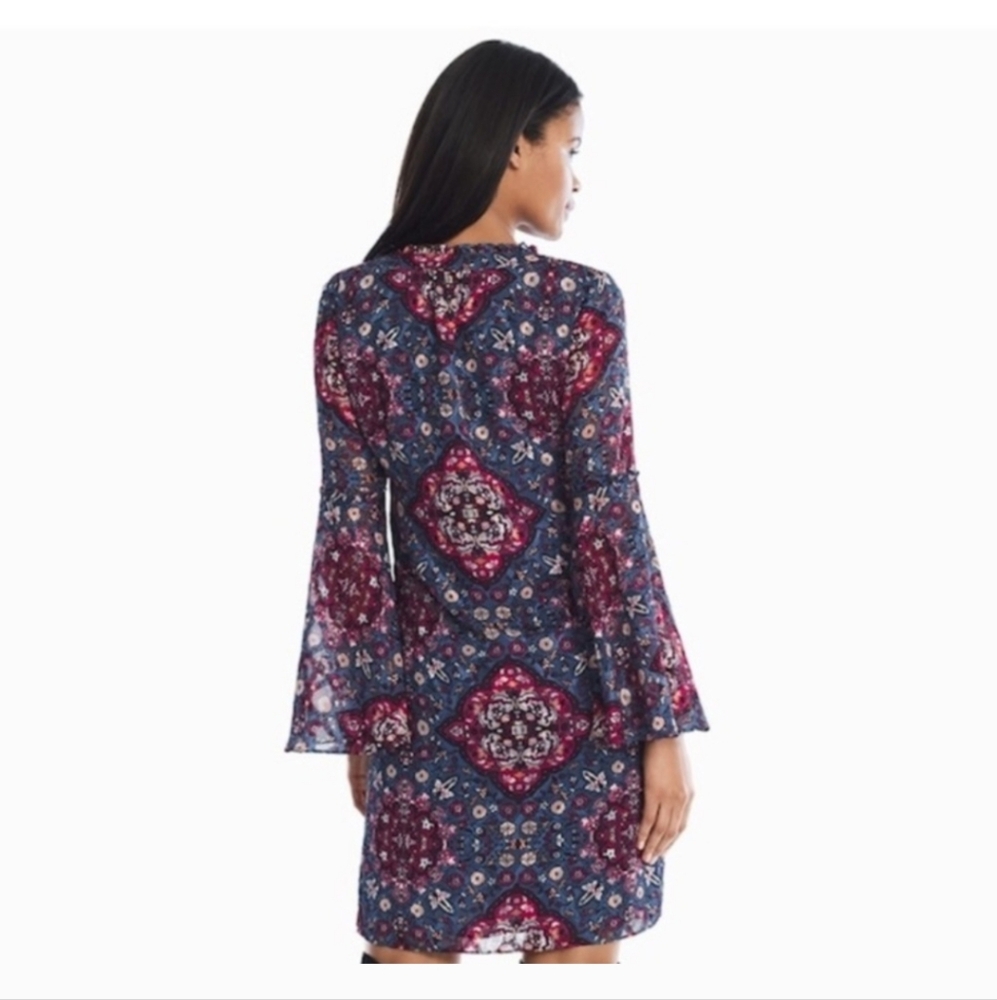 White House Black Market Patterned Long Sleeve Dress - Blue and Red - Picture 9 of 9